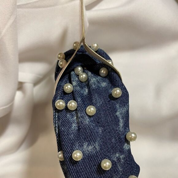 Trendy Knotted Pearl Denim Headband - Picture 5 of 7